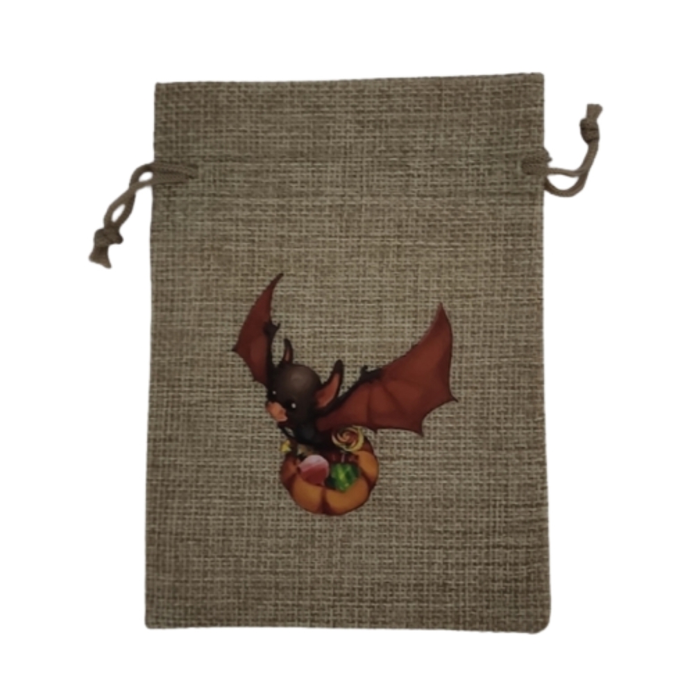 10 Pack- Halloween Burlap Gift Bag w/drawstring, Baby Bat Design